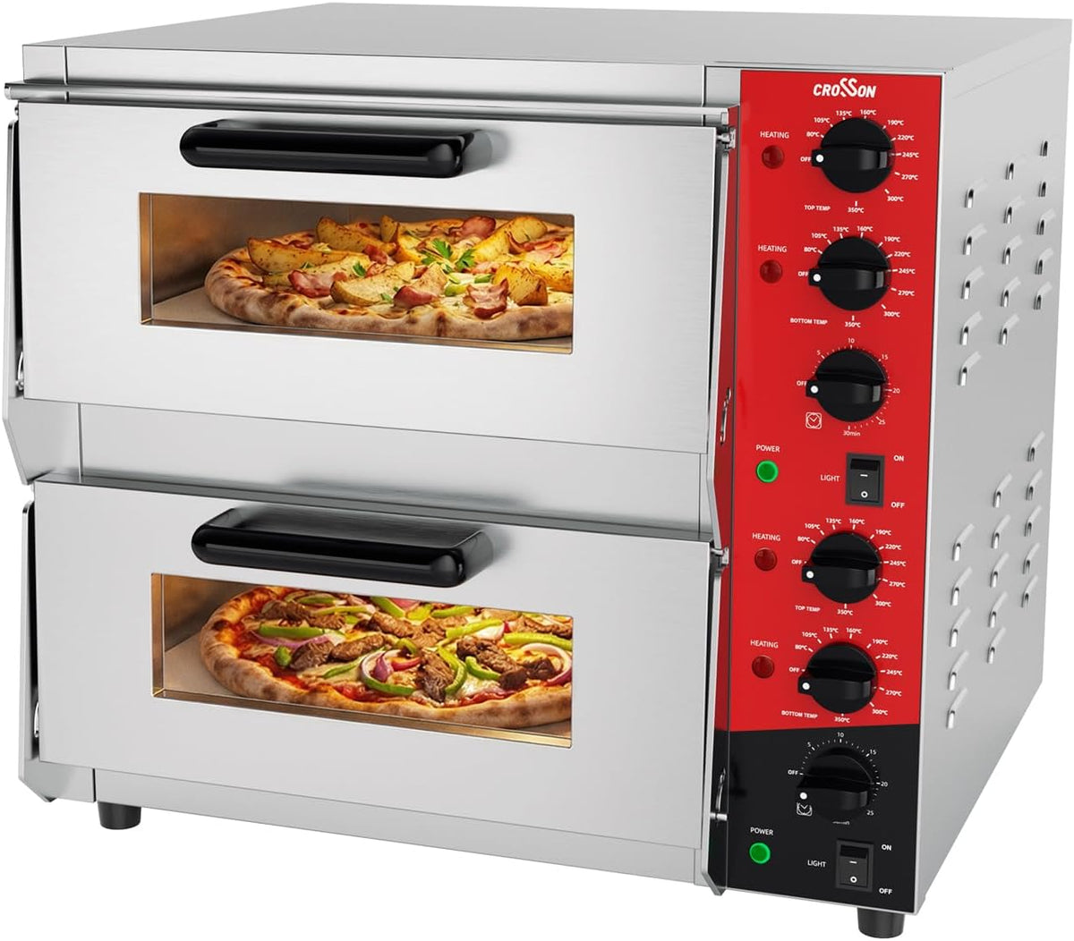 crosson four à pizza, 400x400 mm – Argent/Rouge/Noir | température supérieure et inférieure indépendante jusqu'à 350°C
