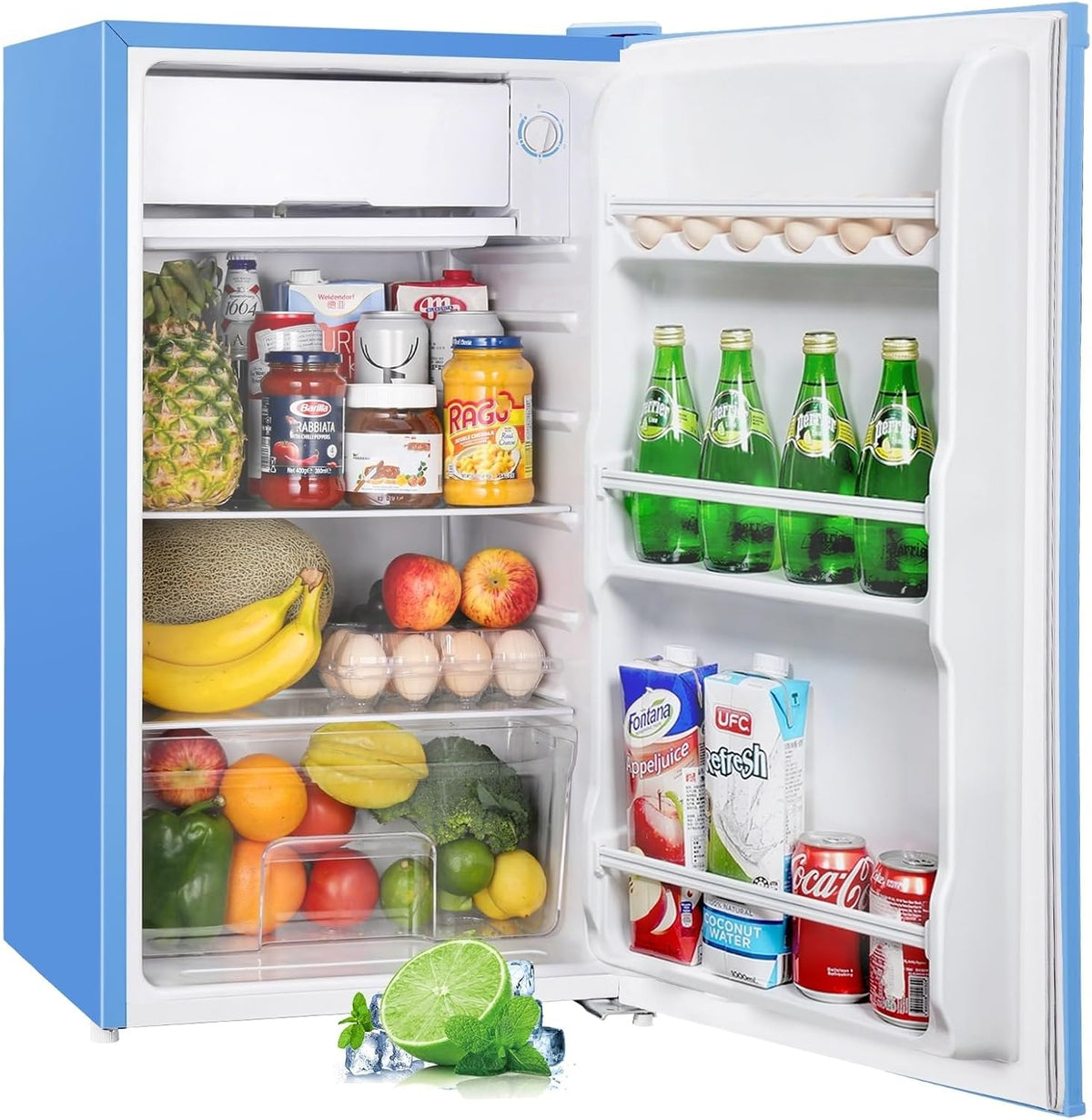 Upstreman réfrigérateur, 91 L – Bleu | Mini Frigo avec Congélateur, Thermostat Réglable – Petit Frigo de Chambre