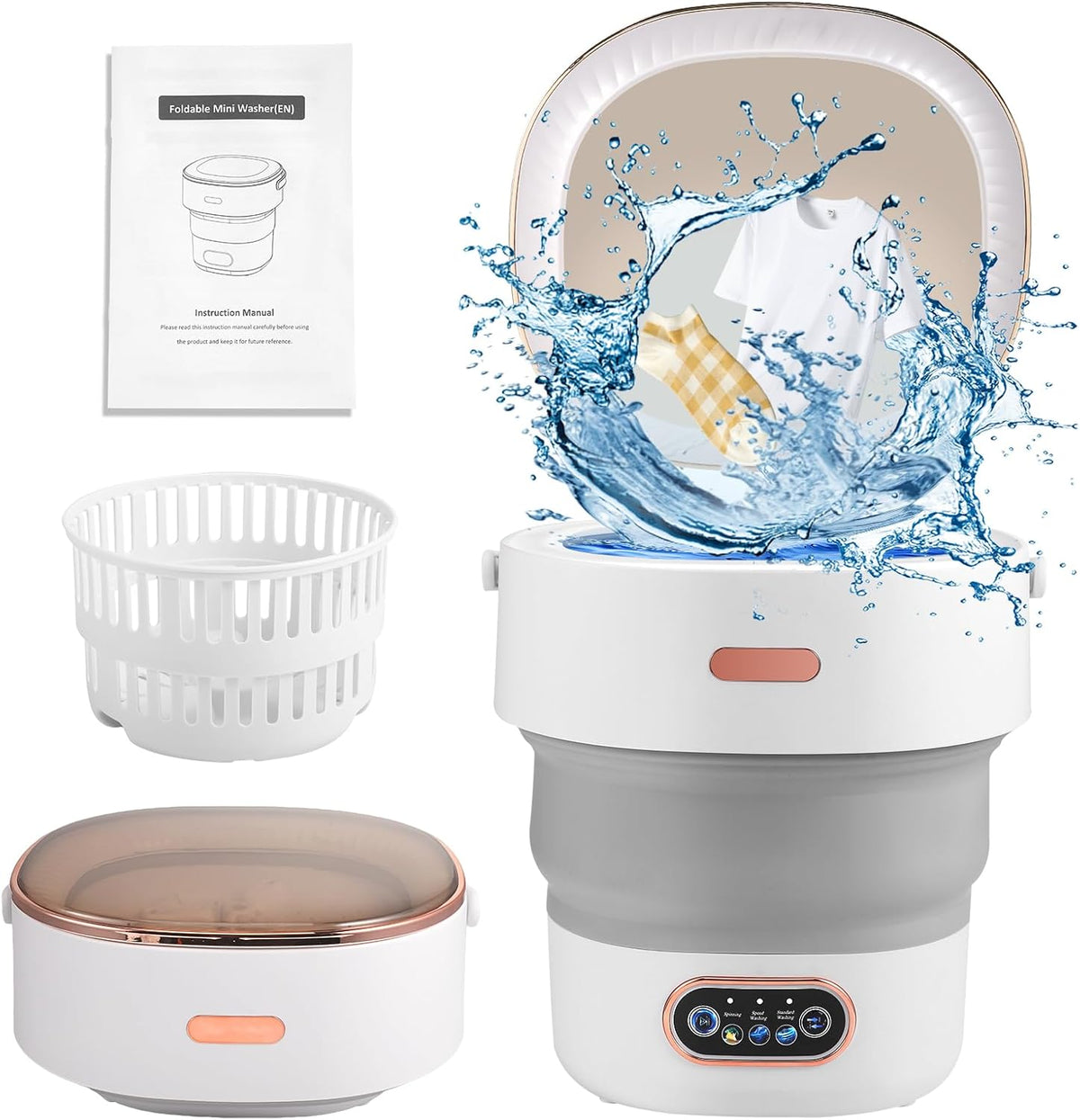 lave-linge Vehoukli | 13 L, Blanc/Gris – Mini Machine À Laver | Machine À Laver Portable Avec Essoreuse, Machine À Laver Mobile Avec Tuyau De Drainage