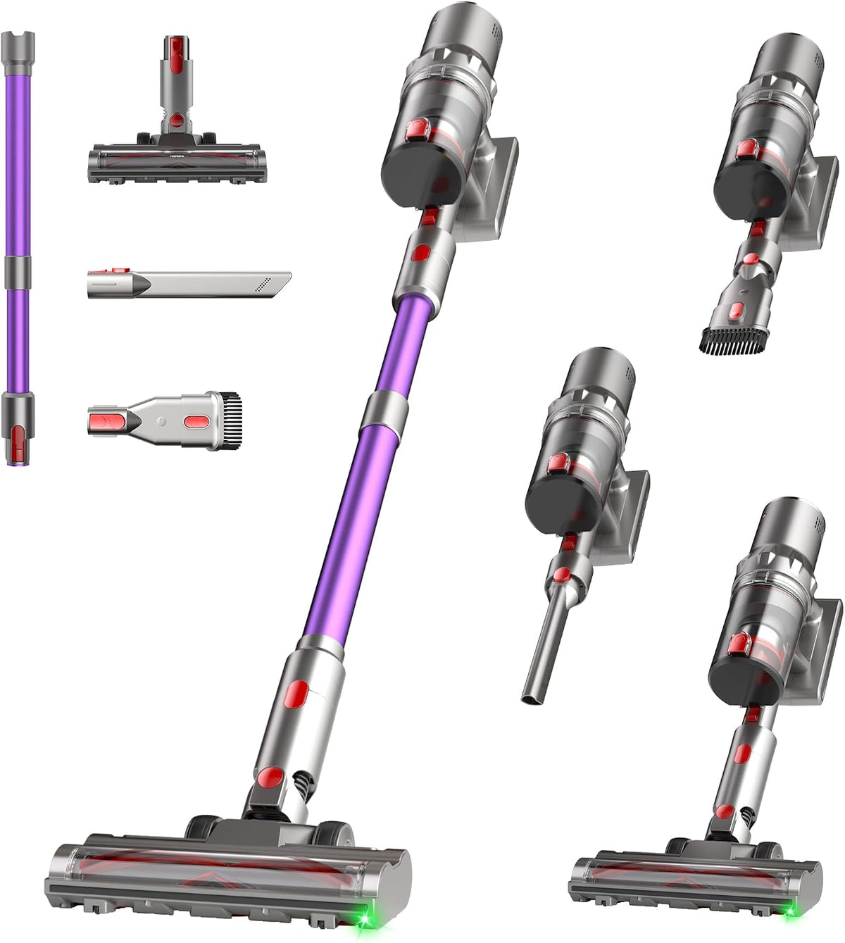 Hearten aspirateur balai sans fil, aspirateur sans fil – Violet/Gris/Rouge | 70000 Pa/70 Min, Ultra-Silencieux – Écran LED