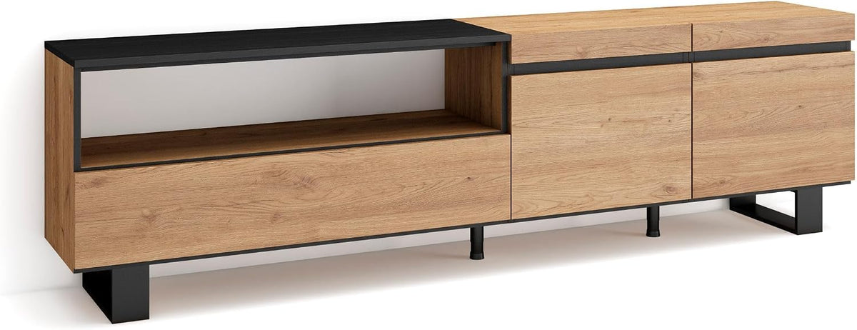 meuble TV Skraut Home | 12 cm de hauteur, 8 cm – 200x57x35 cm | Chêne/Noir, Banc Télé – Grand Espace de Rangement