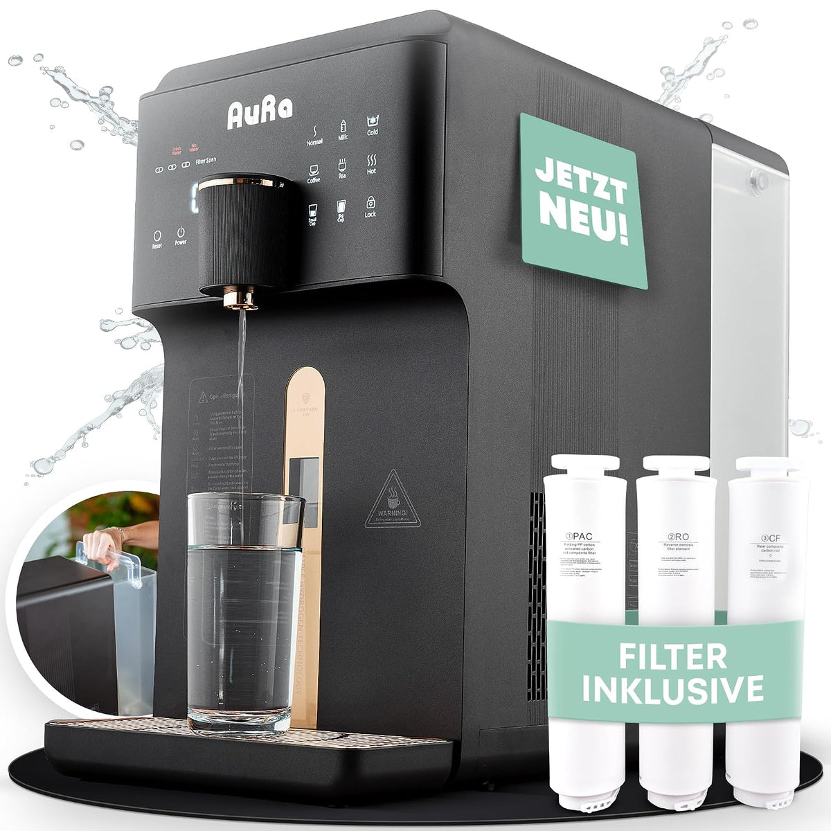 Aora distributeur d'eau chaude, 6 l – Noir | AuRa Système d'osmose d'eau potable [ ], Filtre à eau pour eau pure