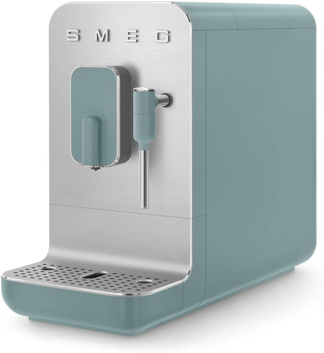 machine à café Smeg | cafetière, 1,4 L – 1350 W | Vert Émeraude, Expresso Automatique BCC12EGMEU – Buse Vapeur | Broyeur à grain Intégré
