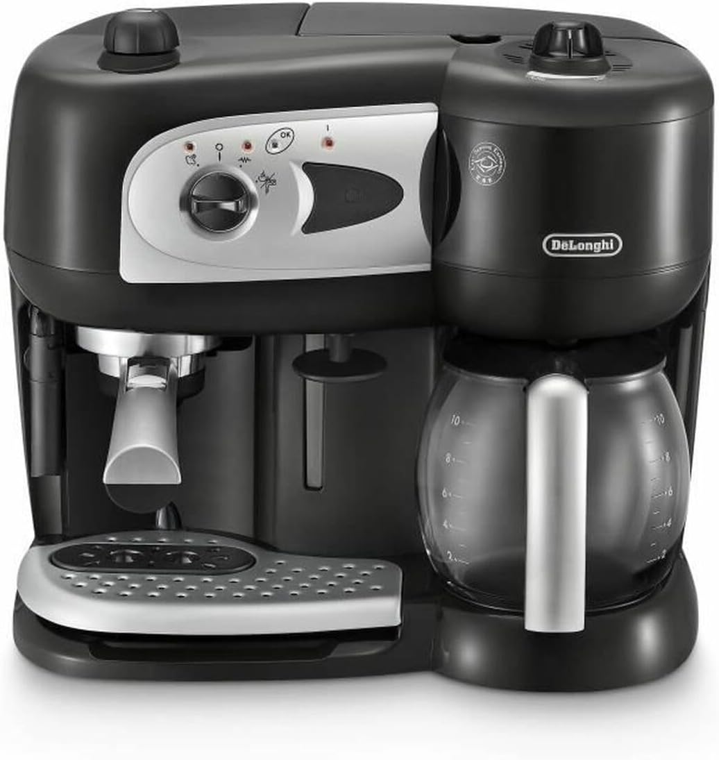 machine à café De'Longhi – cafetière | Noir/Argent, BCO261B.1 Espresso Combinée – espresso manuel ou café filtre | Capacité jusqu'à 10 tasses
