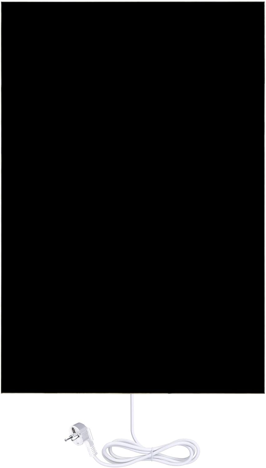 WarmlyYours Chauffage et climatisation, 60 cm – 90 cm | Noir, Panneau Rayonnant Électrique en verre – Puissance 600 Watts