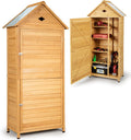GOPLUS Abris de jardin, 70 x 35 x 176 CM – Bois Naturel | Abri de Jardin 5 Étagère avec Porte Verrouillable