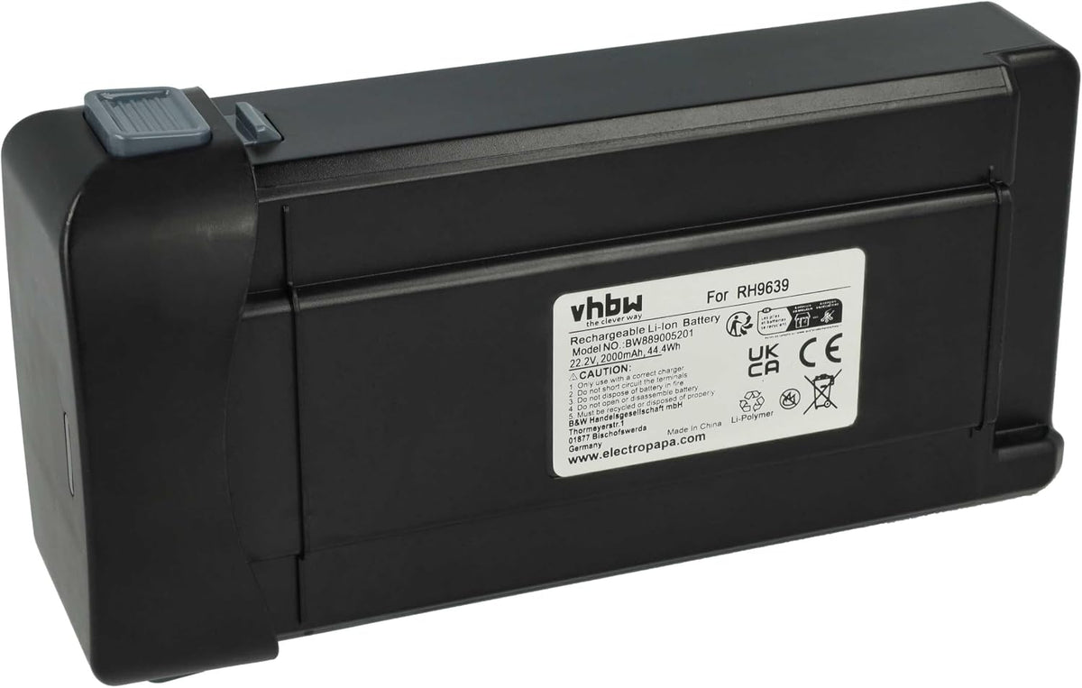 vhbw Batteries pour aspirateurs, 22,2 V – Noir | Batterie Compatible avec Rowenta X-Combo GZ3039WO, GZ 3038WO aspirateur (2000mAh