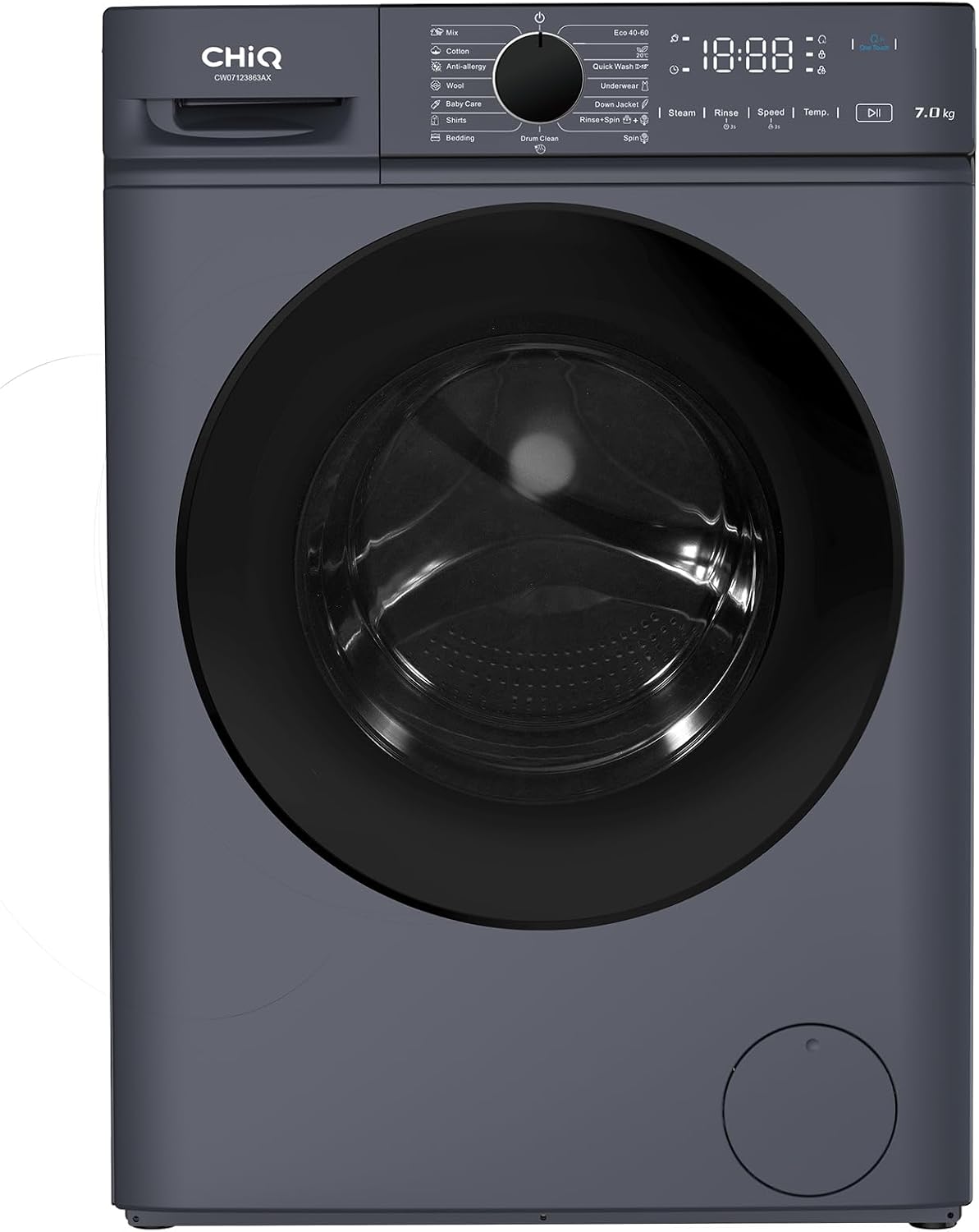 lave-linge CHIQ | machine à laver, 7 kg – 1200 RPM | 60x46.5x84 cm, Gris – CW07123863AX Lave linge hublot | Classe énergétique A, Moteur BLDC