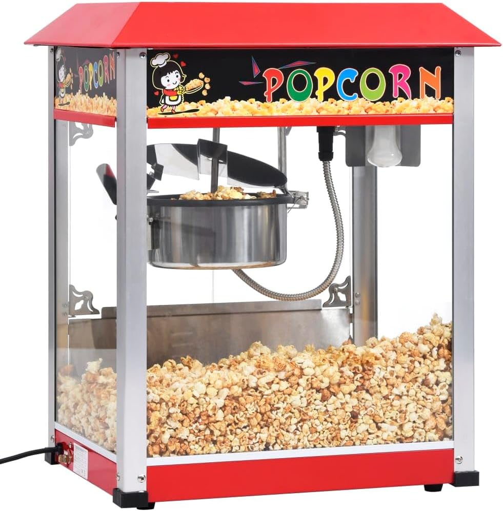 vidaXL Électroménager spécialisé, 1400 W – Rouge/Argent | Machine à pop corn avec pot de cuisson en téflon