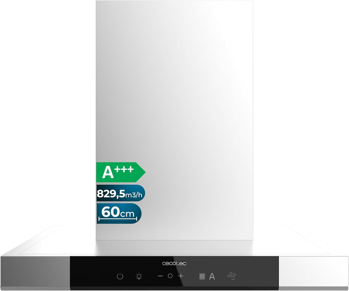 hotte aspirante Cecotec | 60 cm, 829,5 m – Blanc/Noir | en Forme de T Bolero Flux TT 609500 Slim Inox A+++. Aspiration ³/h