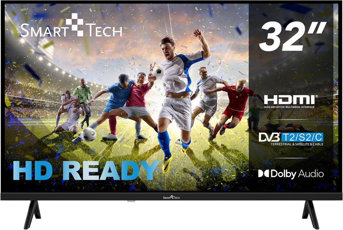 Smart Tech téléviseur, 32 Pouces – 80 cm | Noir, 32HN01K TV HD LED ( ) Triple Tuner Dolby Digital Plus