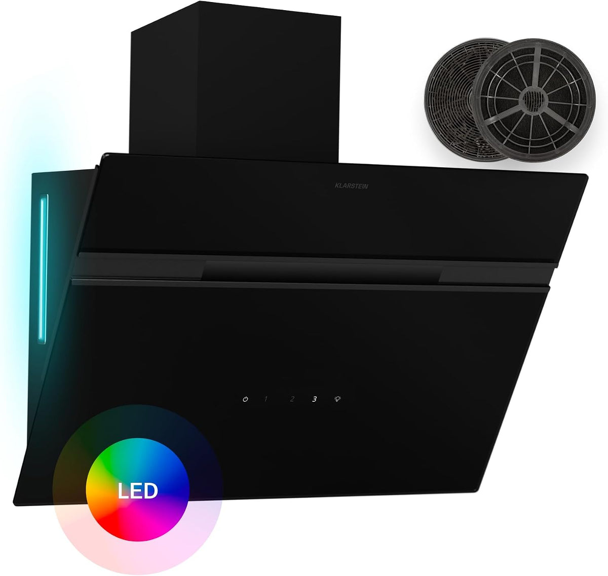 hotte aspirante Klarstein – 60 cm | 600 m, 52 dB – Noir | Alina - hotte murale, éclairage LED 9 couleurs – classe énergétique A